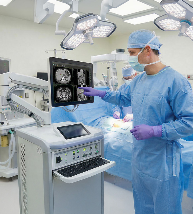Medical-grade touchscreen display in operating room surgical application